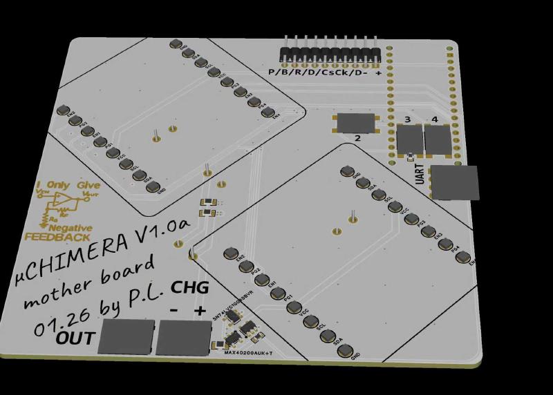 μCHIMERA V1.0a motherboard — 3D PCB render