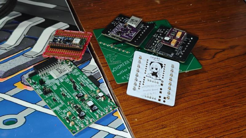 μCHIMERA PCB family — motherboard, daughter boards, and development modules